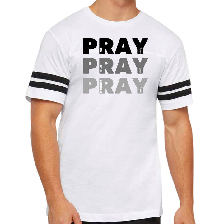 Mens Vintage Sport Graphic T-shirt Pray On It Over It Through It Print - Mens