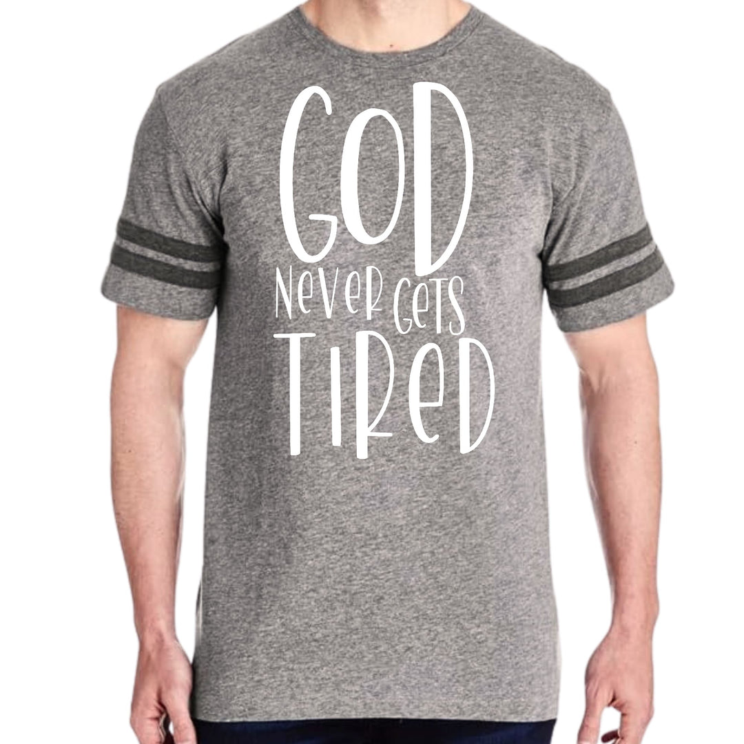 Mens Vintage Sport Graphic T-shirt Say It Soul - God Never Gets Tired - Mens