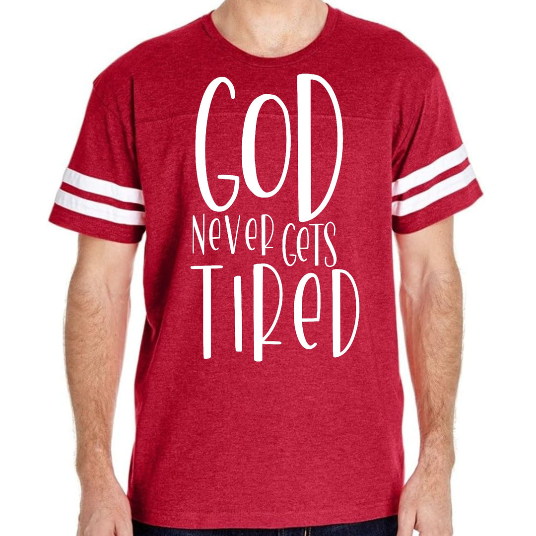 Mens Vintage Sport Graphic T-shirt Say It Soul - God Never Gets Tired - Mens