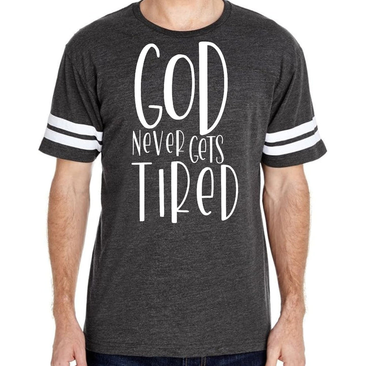 Mens Vintage Sport Graphic T-shirt Say It Soul - God Never Gets Tired - Mens