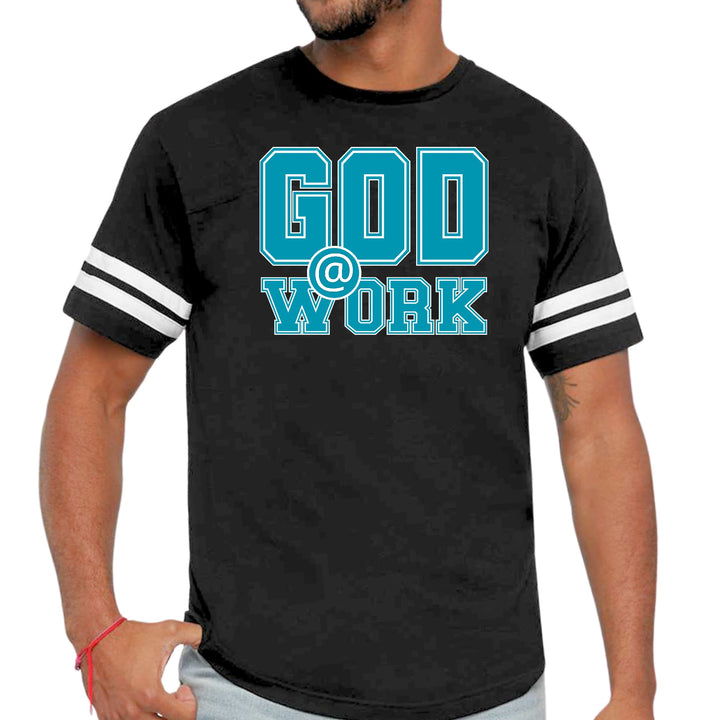 Mens Vintage Sport T-shirt God @ Work Blue Green and White Print