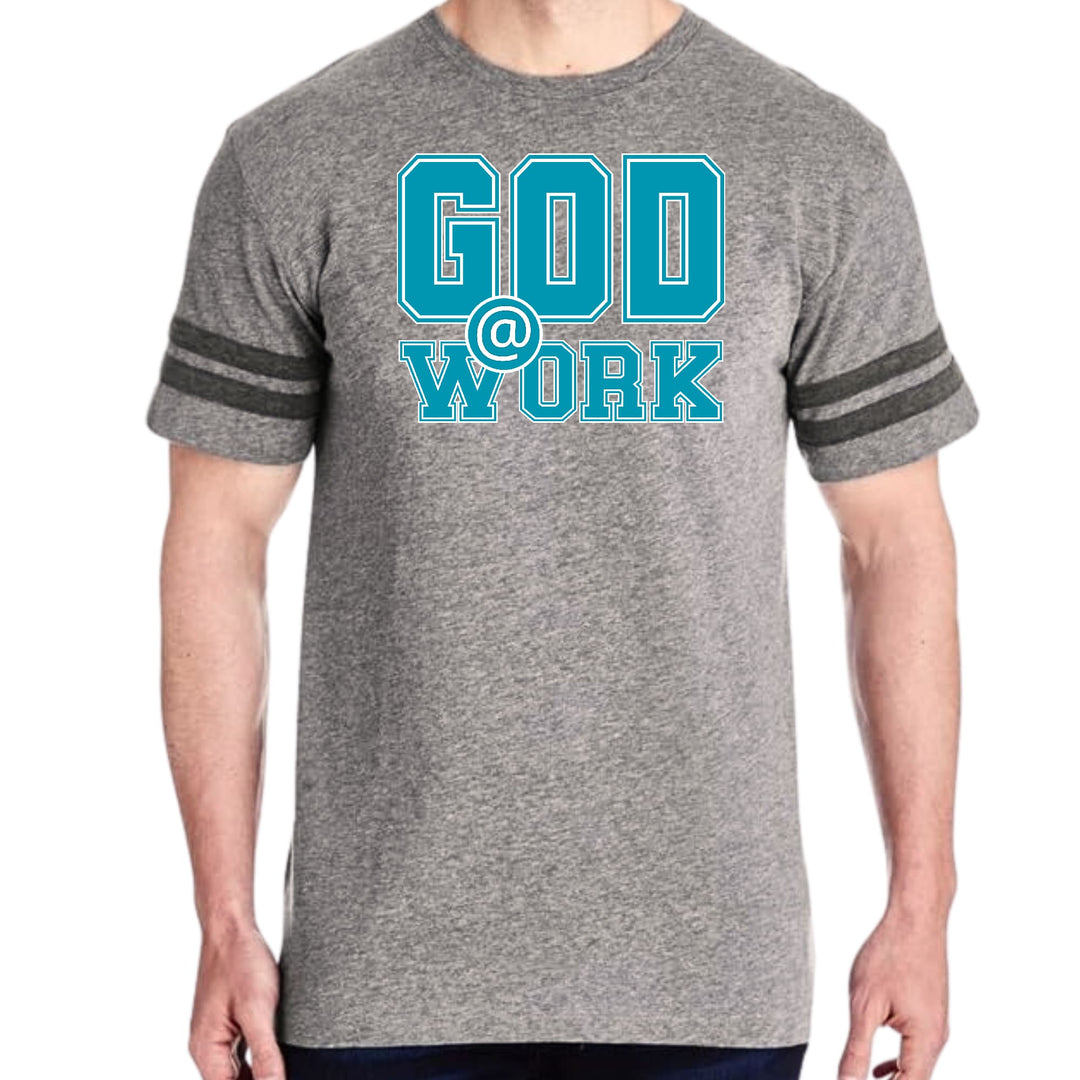 Mens Vintage Sport T-shirt God @ Work Blue Green and White Print