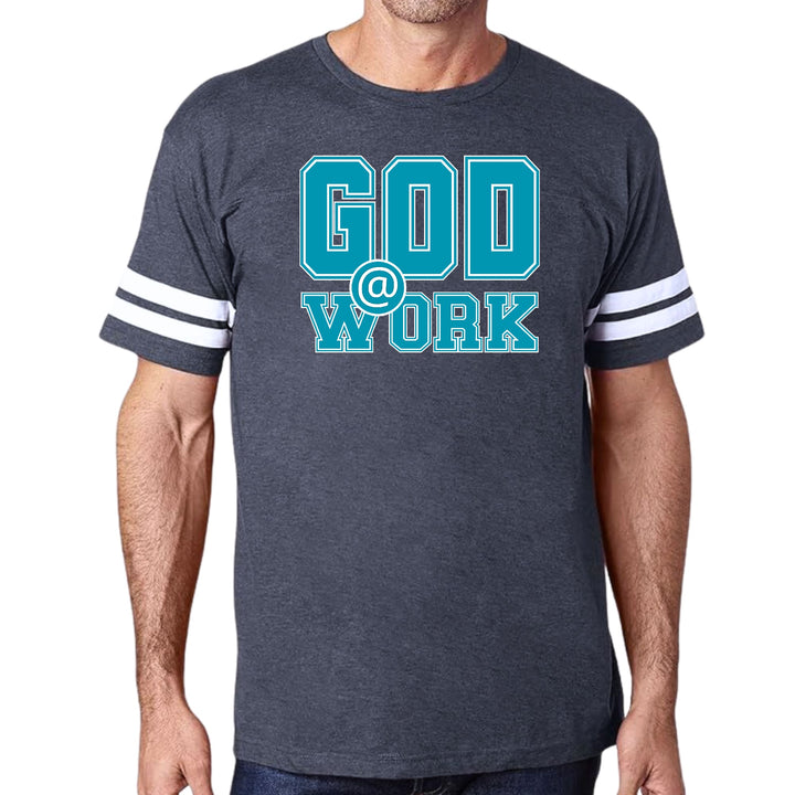 Mens Vintage Sport T-shirt God @ Work Blue Green and White Print