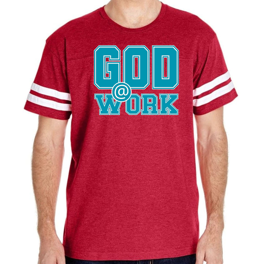 Mens Vintage Sport T-shirt God @ Work Blue Green and White Print