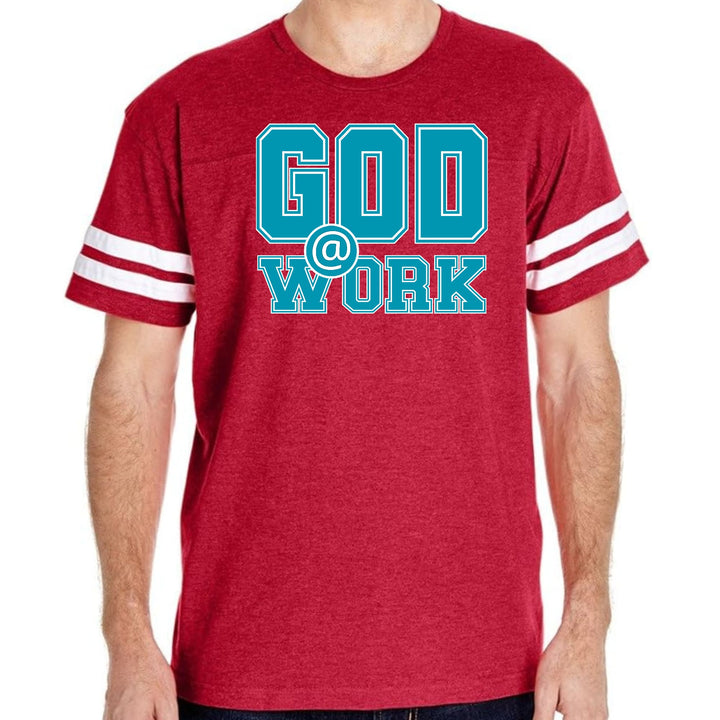 Mens Vintage Sport T-shirt God @ Work Blue Green and White Print
