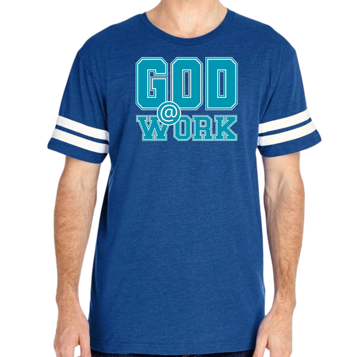 Mens Vintage Sport T-shirt God @ Work Blue Green and White Print