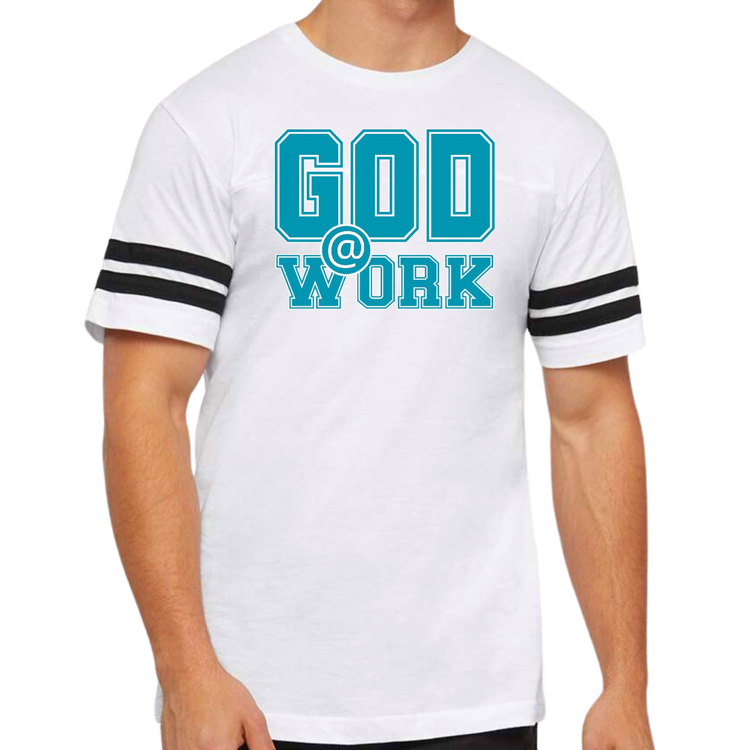 Mens Vintage Sport T-shirt God @ Work Blue Green and White Print