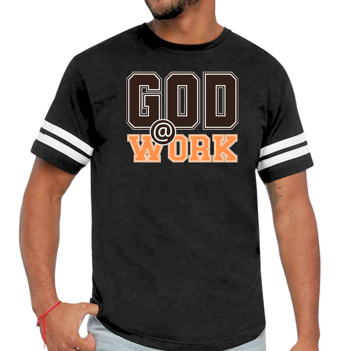 Mens Vintage Sport T-shirt God @ Work Brown And Orange Print - Mens | T-Shirts