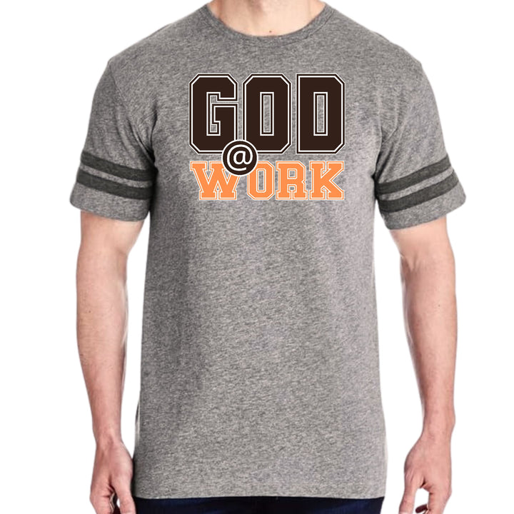 Mens Vintage Sport T-shirt God @ Work Brown And Orange Print - Mens | T-Shirts