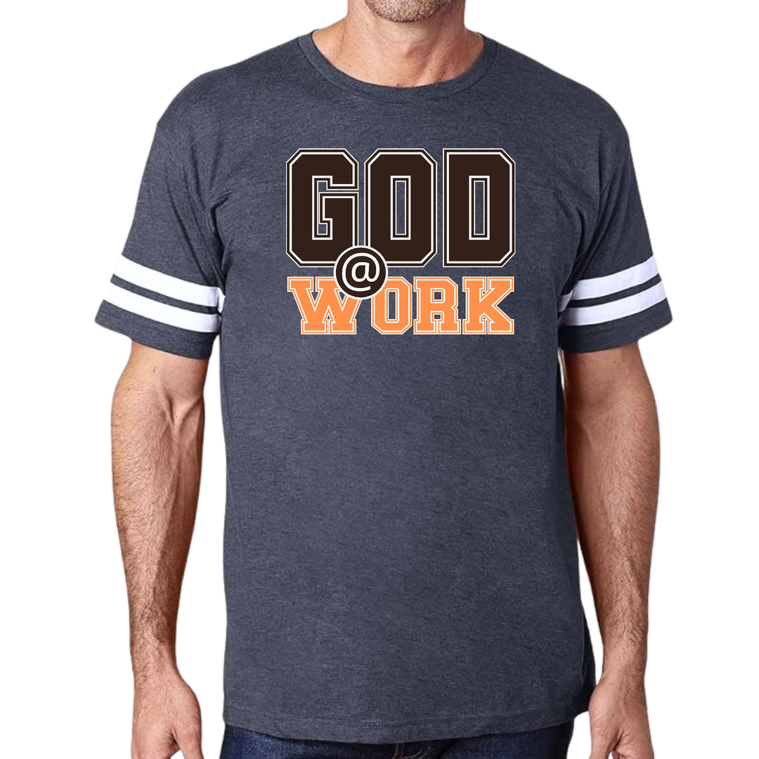 Mens Vintage Sport T-shirt God @ Work Brown And Orange Print - Mens | T-Shirts