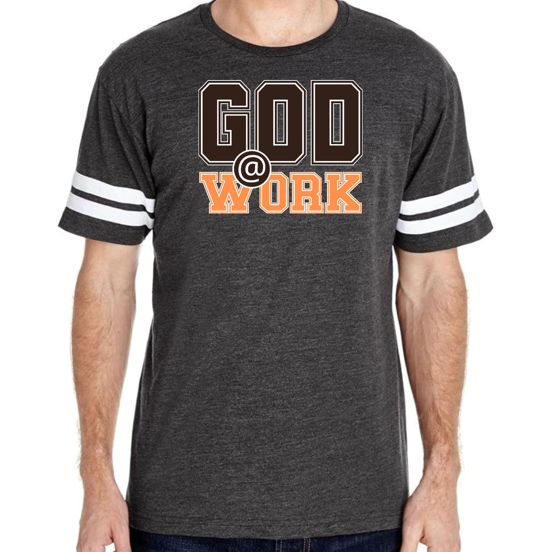 Mens Vintage Sport T-shirt God @ Work Brown And Orange Print - Mens | T-Shirts