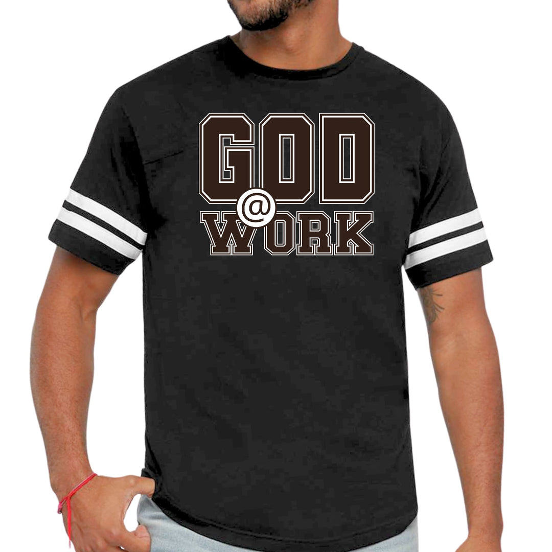 Mens Vintage Sport T-shirt God @ Work Brown and White Print