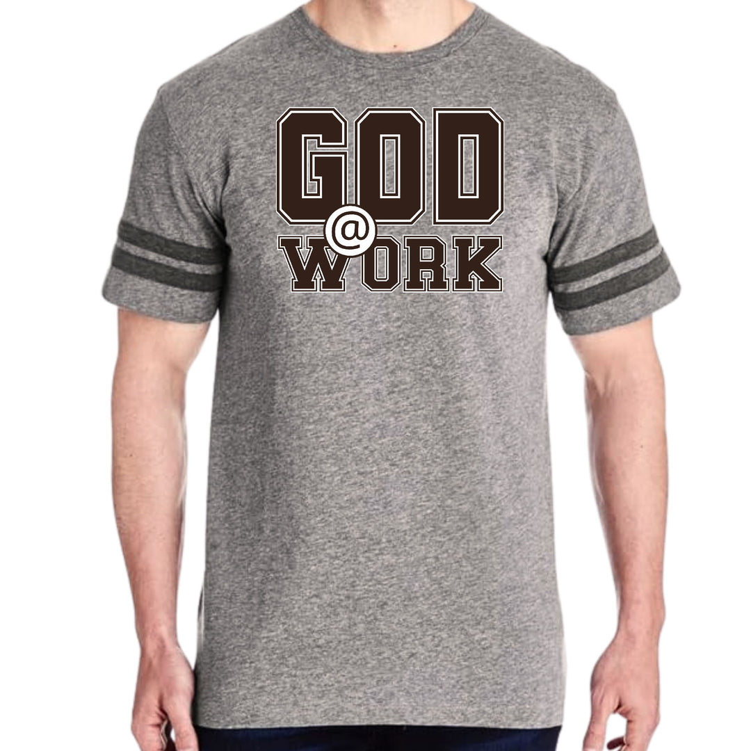 Mens Vintage Sport T-shirt God @ Work Brown and White Print