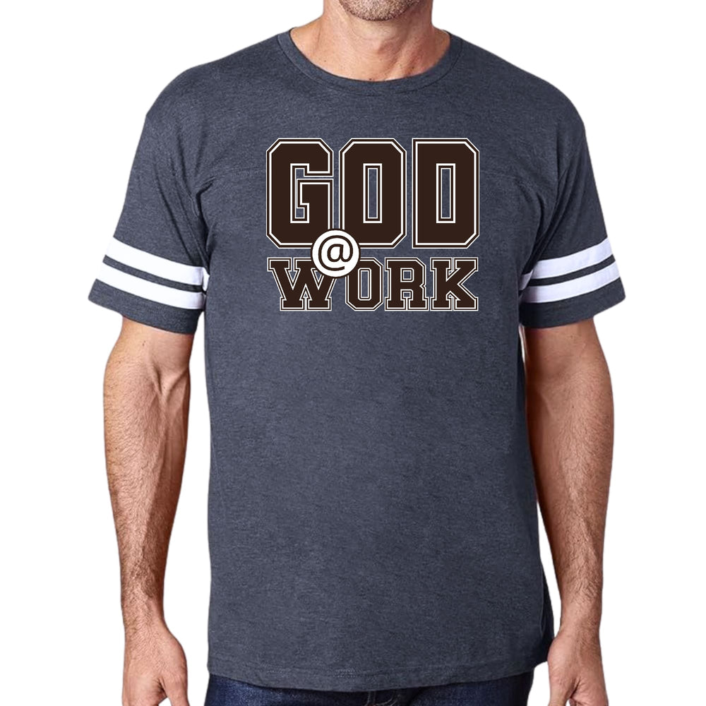 Mens Vintage Sport T-shirt God @ Work Brown and White Print