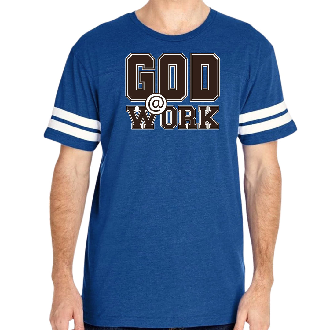 Mens Vintage Sport T-shirt God @ Work Brown and White Print
