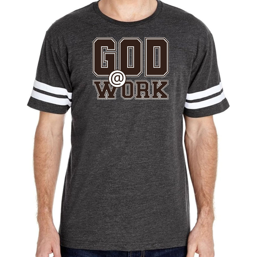 Mens Vintage Sport T-shirt God @ Work Brown and White Print