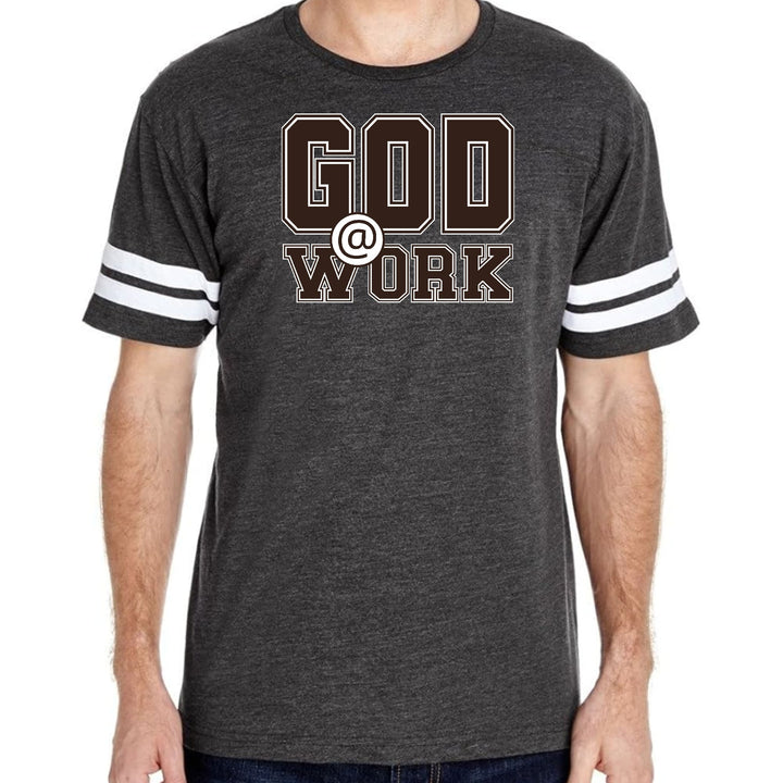 Mens Vintage Sport T-shirt God @ Work Brown and White Print
