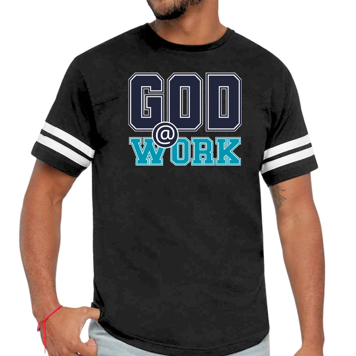 Mens Vintage Sport T-shirt God @ Work Navy Blue and Blue Green Print