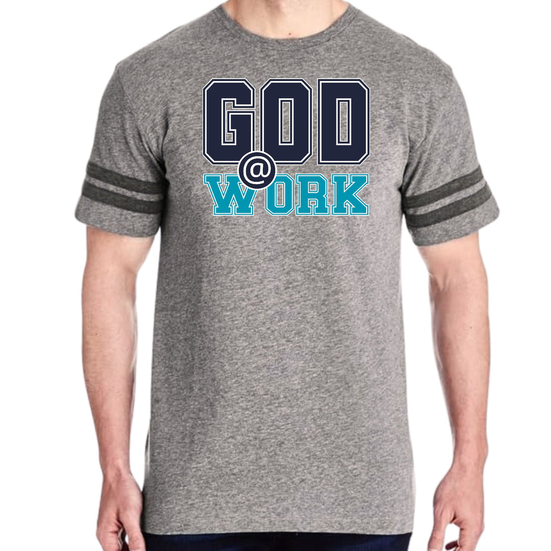 Mens Vintage Sport T-shirt God @ Work Navy Blue and Blue Green Print