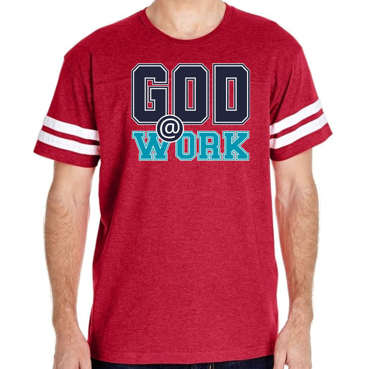 Mens Vintage Sport T-shirt God @ Work Navy Blue and Blue Green Print