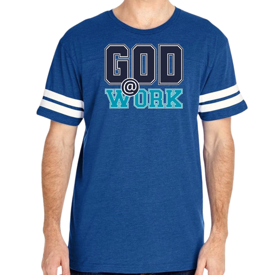 Mens Vintage Sport T-shirt God @ Work Navy Blue and Blue Green Print