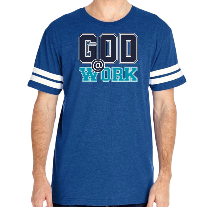 Mens Vintage Sport T-shirt God @ Work Navy Blue and Blue Green Print