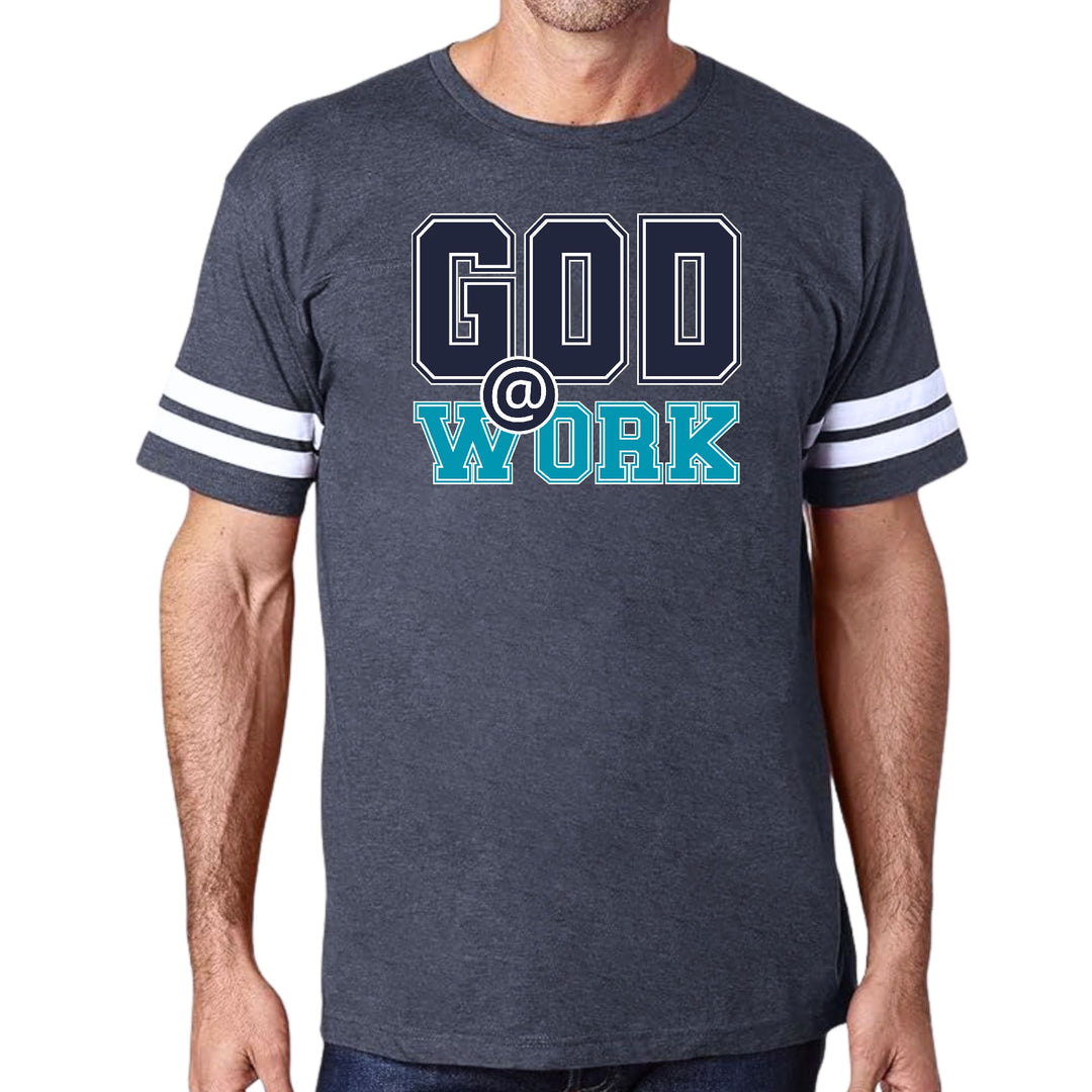 Mens Vintage Sport T-shirt God @ Work Navy Blue and Blue Green Print