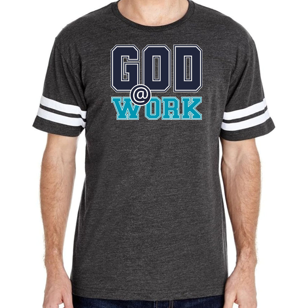 Mens Vintage Sport T-shirt God @ Work Navy Blue and Blue Green Print