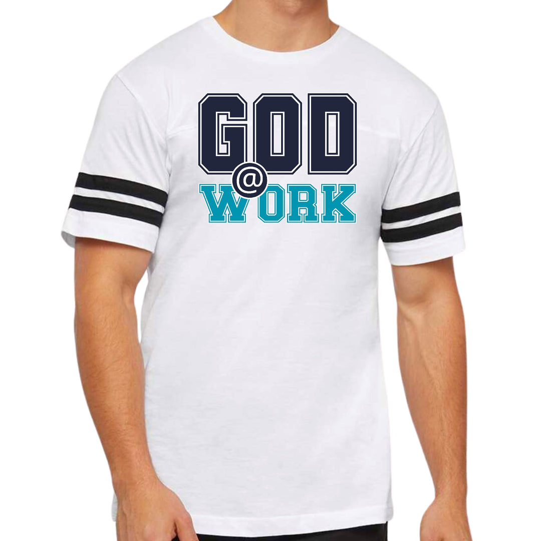 Mens Vintage Sport T-shirt God @ Work Navy Blue and Blue Green Print