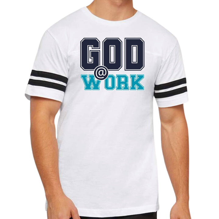Mens Vintage Sport T-shirt God @ Work Navy Blue and Blue Green Print
