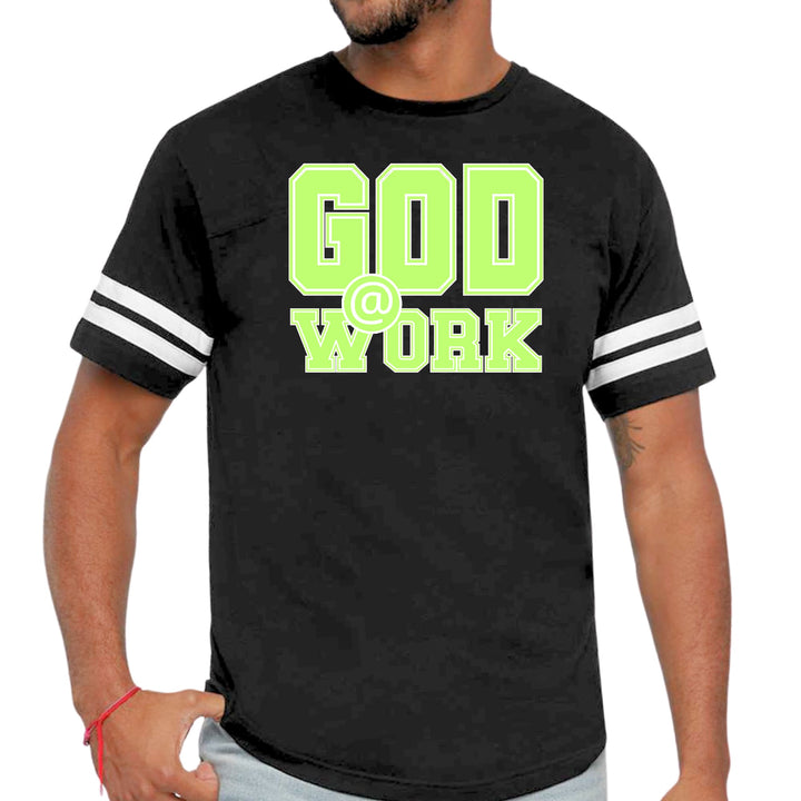 Mens Vintage Sport T-shirt God @ Work Neon Green and White Print
