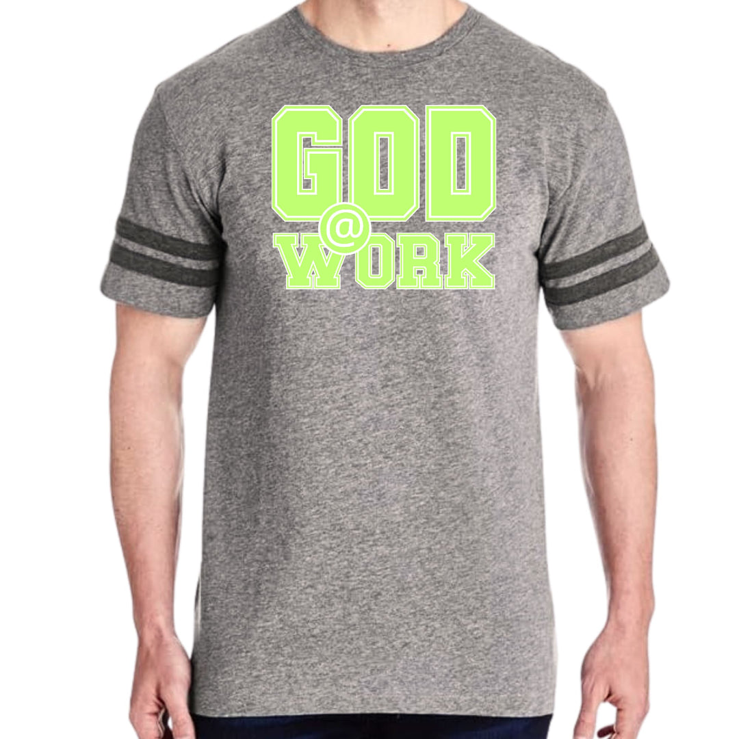 Mens Vintage Sport T-shirt God @ Work Neon Green and White Print