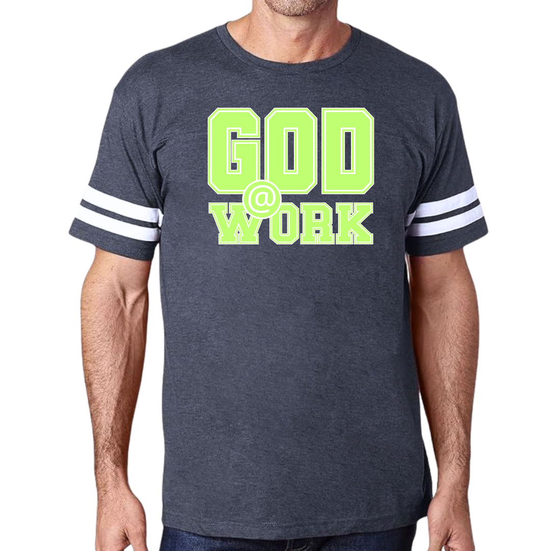 Mens Vintage Sport T-shirt God @ Work Neon Green and White Print