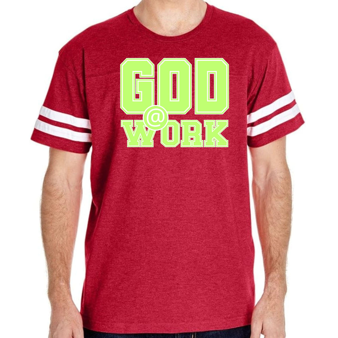 Mens Vintage Sport T-shirt God @ Work Neon Green and White Print