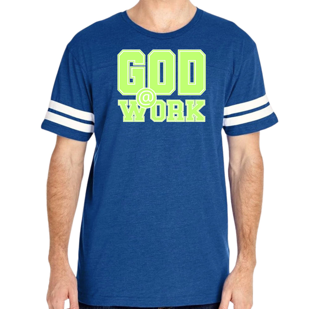 Mens Vintage Sport T-shirt God @ Work Neon Green and White Print