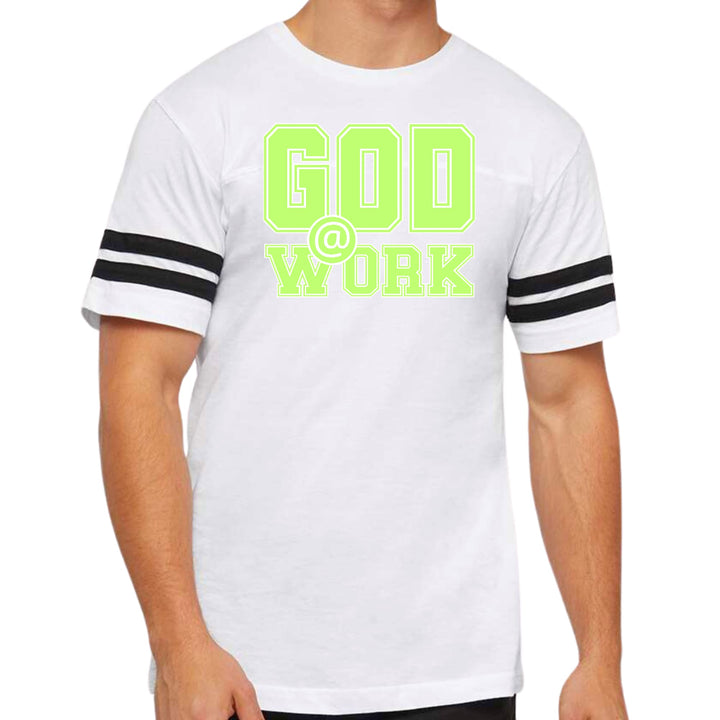 Mens Vintage Sport T-shirt God @ Work Neon Green and White Print
