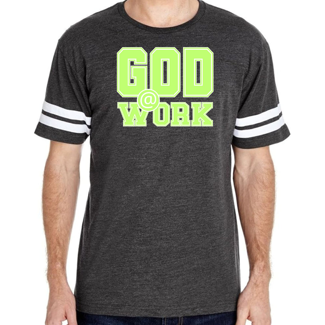 Mens Vintage Sport T-shirt God @ Work Neon Green and White Print
