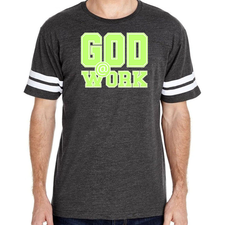 Mens Vintage Sport T-shirt God @ Work Neon Green and White Print
