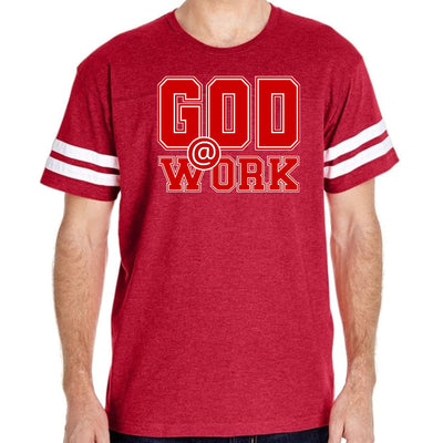 Mens Vintage Sport T-shirt God @ Work Red And White Print - Mens | T-Shirts