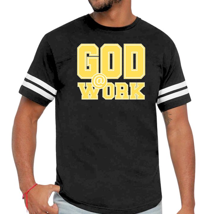 Mens Vintage Sport T-shirt God @ Work Yellow and White Print