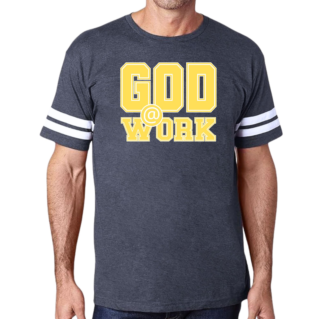 Mens Vintage Sport T-shirt God @ Work Yellow and White Print