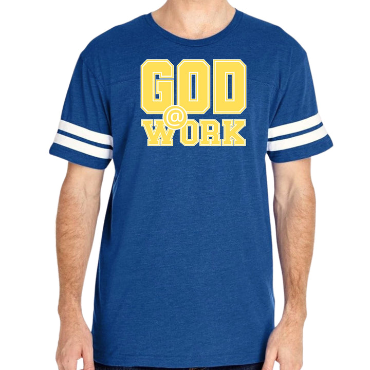 Mens Vintage Sport T-shirt God @ Work Yellow and White Print
