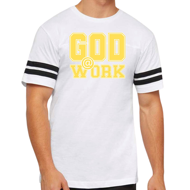 Mens Vintage Sport T-shirt God @ Work Yellow and White Print