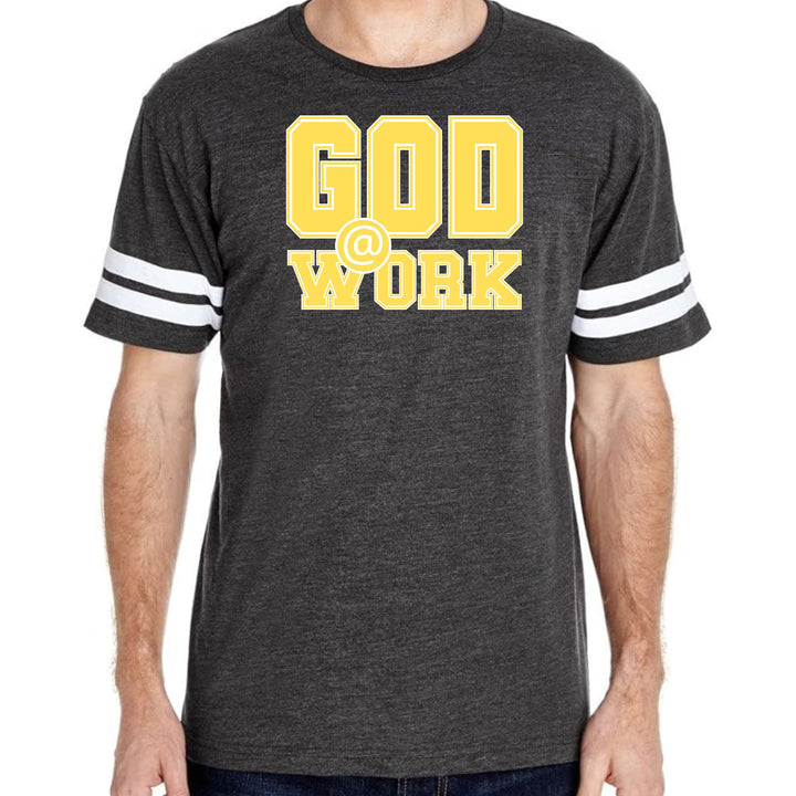 Mens Vintage Sport T-shirt God @ Work Yellow and White Print