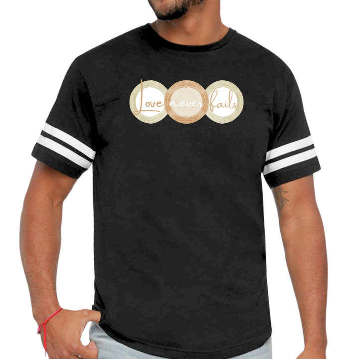 Mens Vintage Sport T-shirt Love Never Fails - Pastel Brown Beige Green