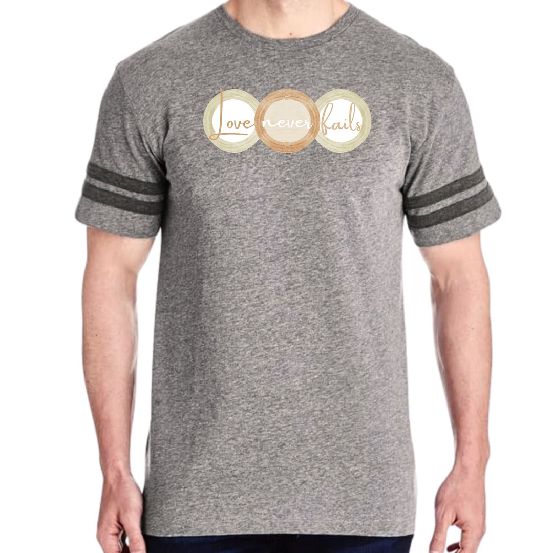 Mens Vintage Sport T-shirt Love Never Fails - Pastel Brown Beige Green