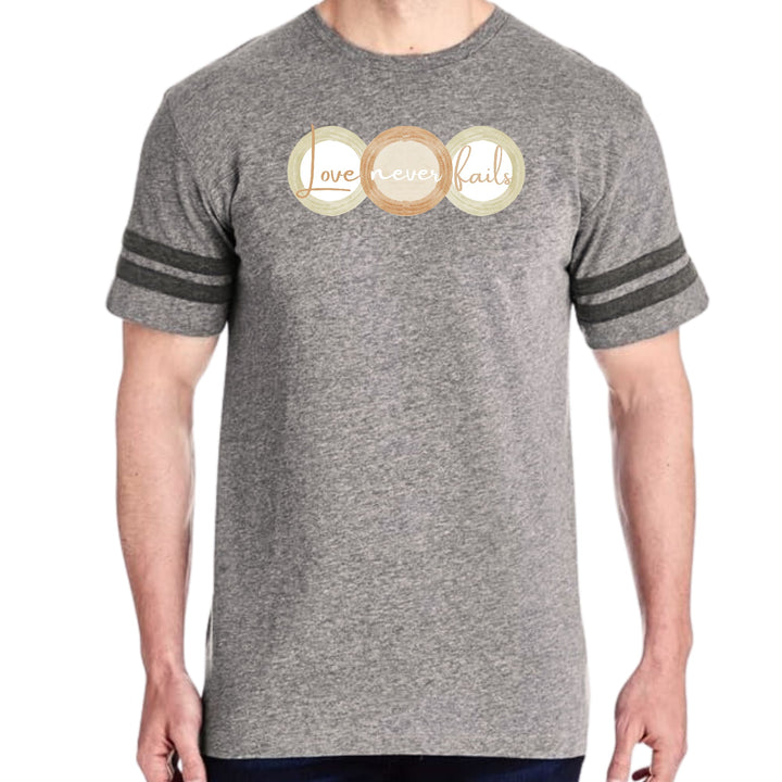 Mens Vintage Sport T-shirt Love Never Fails - Pastel Brown Beige Green