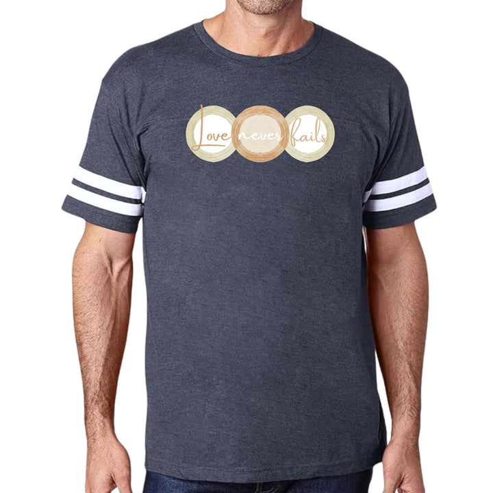 Mens Vintage Sport T-shirt Love Never Fails - Pastel Brown Beige Green