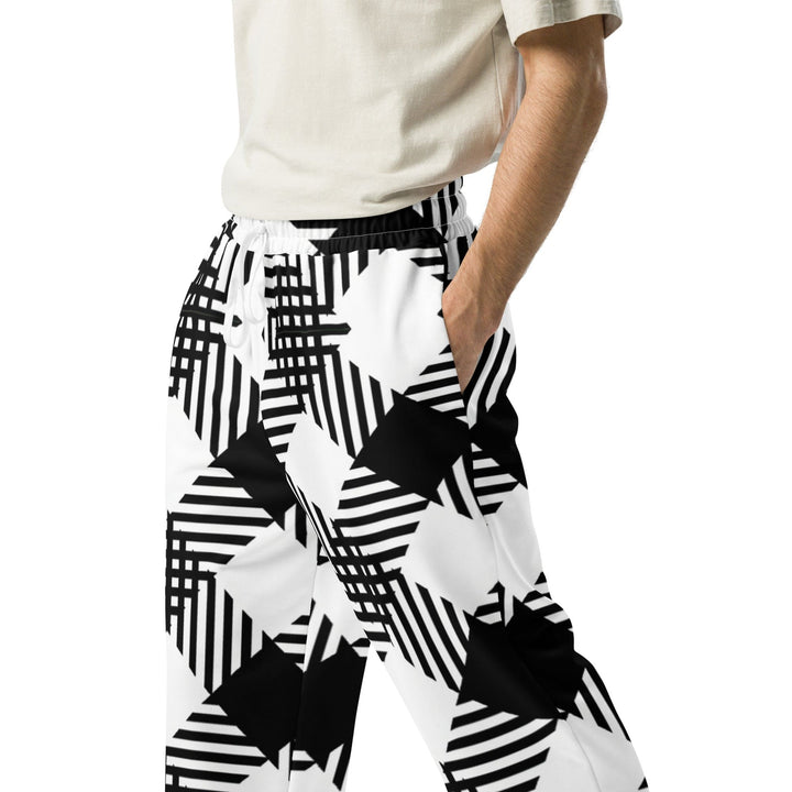 Mens Wide-leg Joggers - Black and White Plaid Print