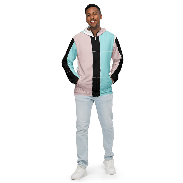 Mens Hooded Windbreaker Jacket - Pastel Pink Black Blue Colorblock